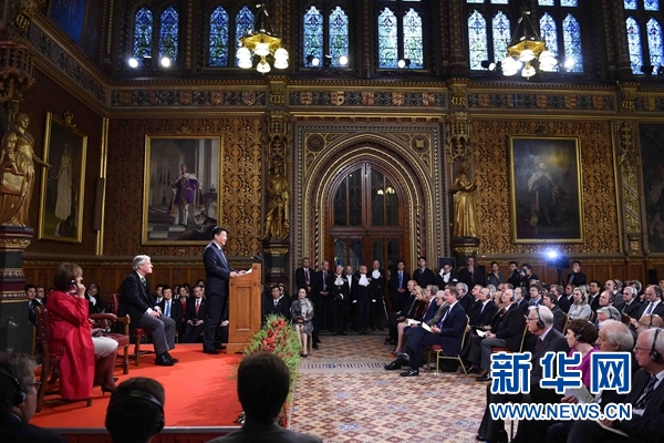 10月20日，國家主席習(xí)近平在英國議會發(fā)表講話。 新華社記者 張鐸攝 