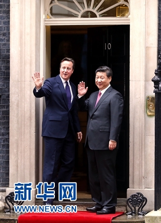 10月21日，國家主席習(xí)近平在倫敦唐寧街首相府同英國首相卡梅倫舉行會談。 新華社記者 鞠鵬 攝 