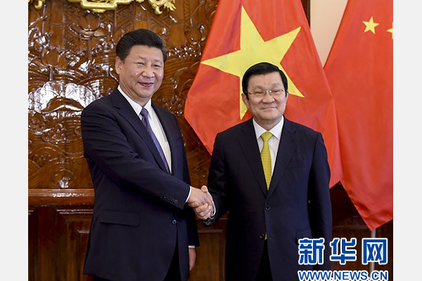 11月6日，中共中央總書記、國家主席習近平在河內同越南國家主席張晉創舉行會談。 新華社記者李學仁攝