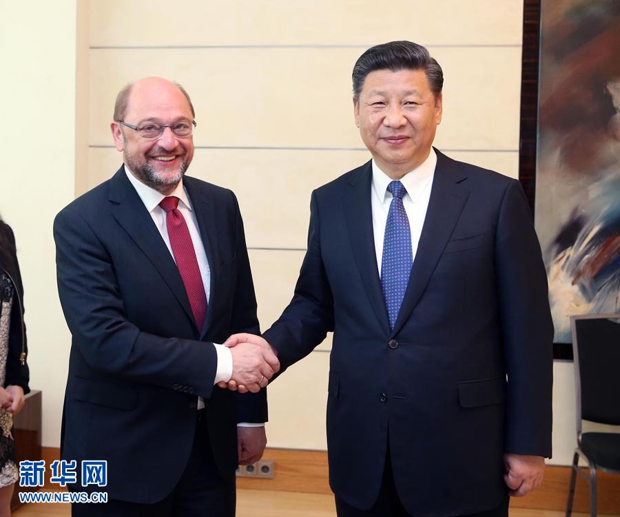 7月6日，國家主席習(xí)近平在柏林會(huì)見德國社會(huì)民主黨主席舒爾茨。新華社記者 姚大偉 攝